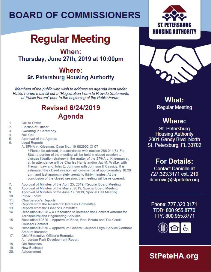 Regular Board Meeting Public Notice, BOC 6.27.2019