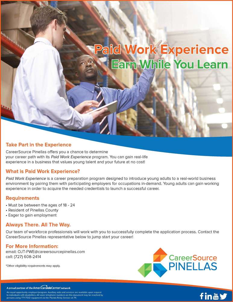 Paid Work Experience Program Flyer - Pinellas