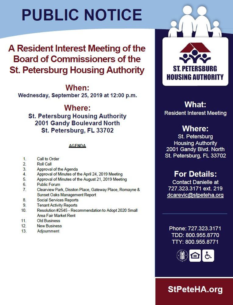 Sept 25, 2019 Residents' Interests Meeting at 12pm