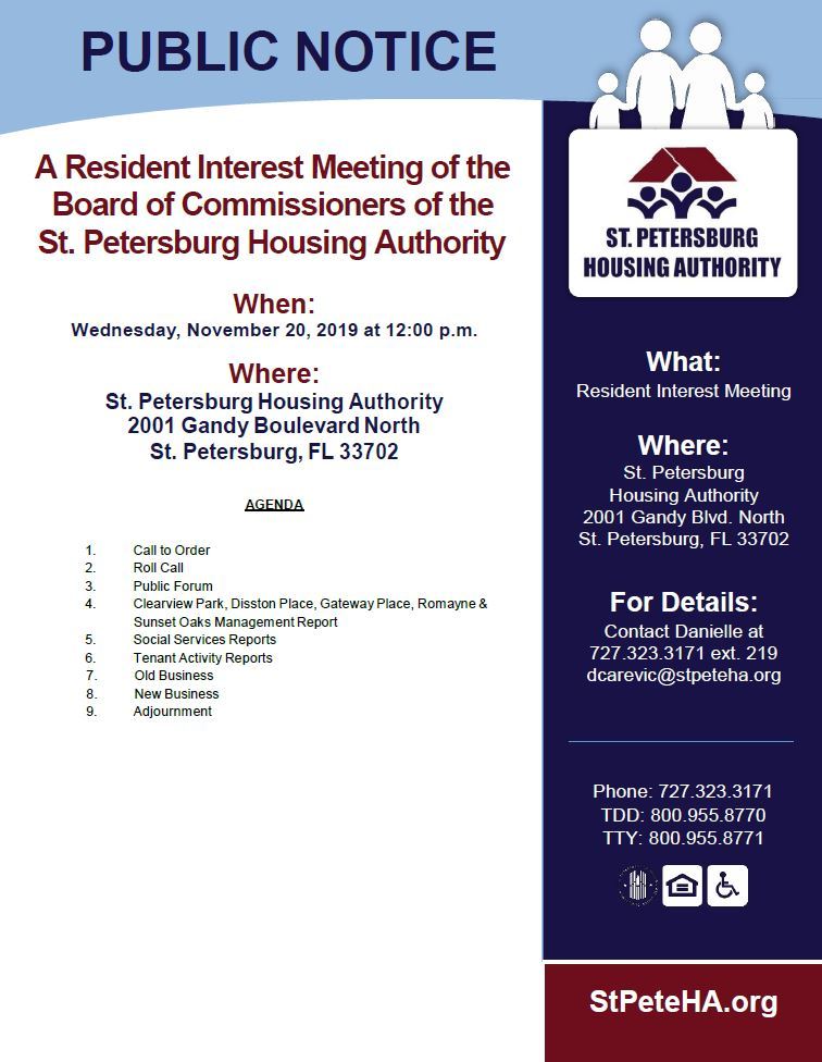 Flyer for the Public Notice Residents' Interests Meeting (all info included as text on page)