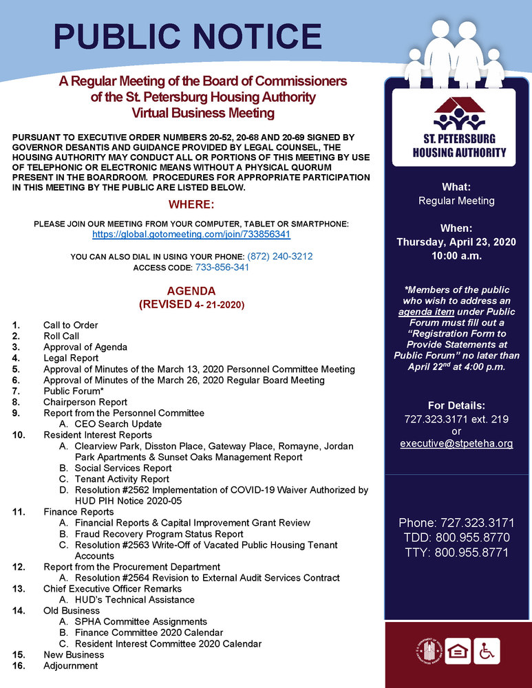 Regular Board Meeting April 23, 2020. All information in this flyer was presented with live text on this page.