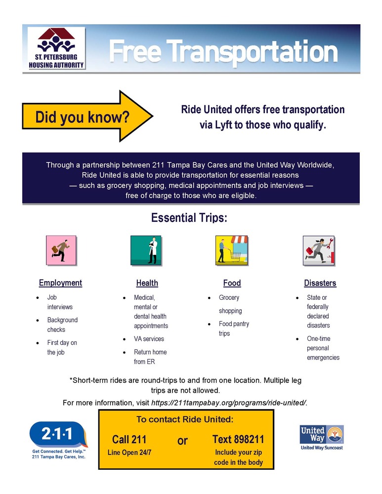 free transportation - all information listed above