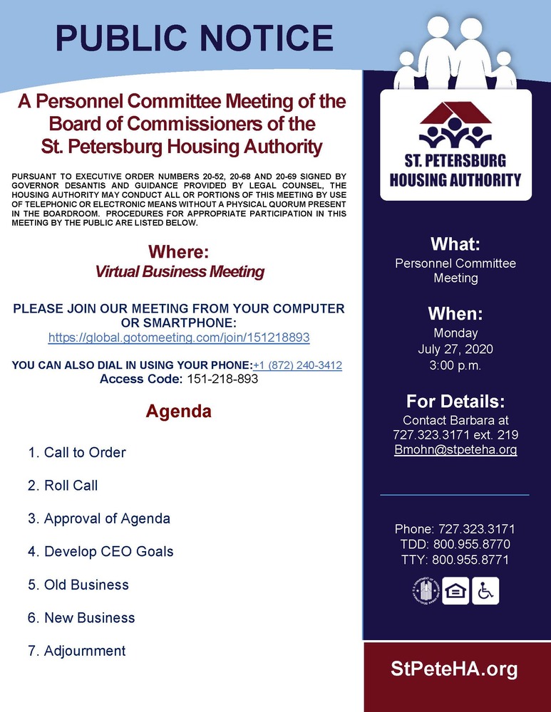 Public Notice - Personnel Committee Meeting 7-27-2020 - All info listed above