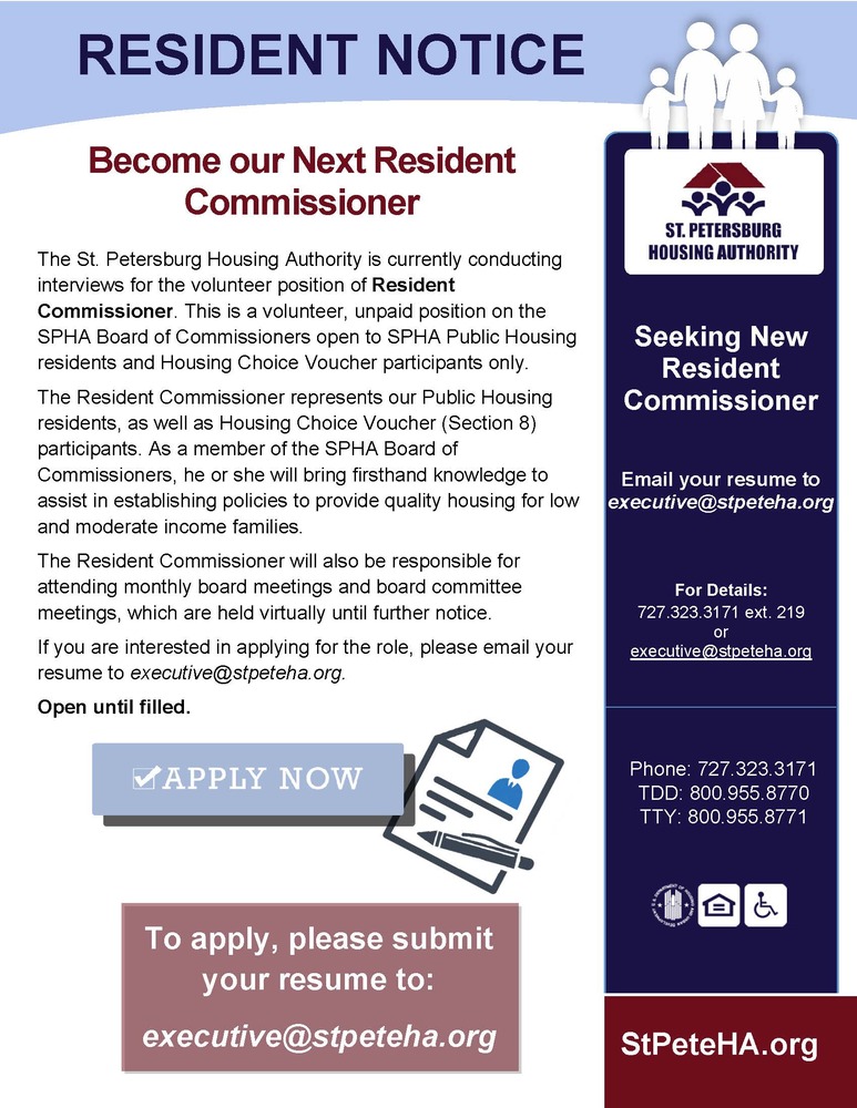 Resident Commissioner position notice - all information listed above