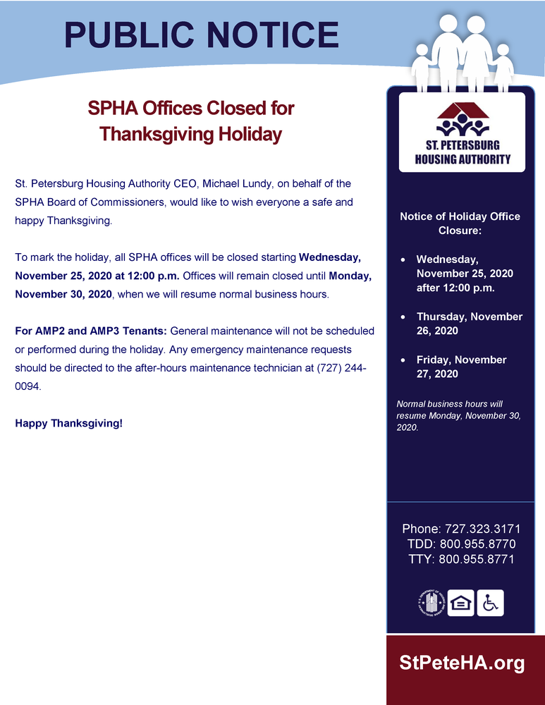 Public notice of Thanksgiving holiday office closure