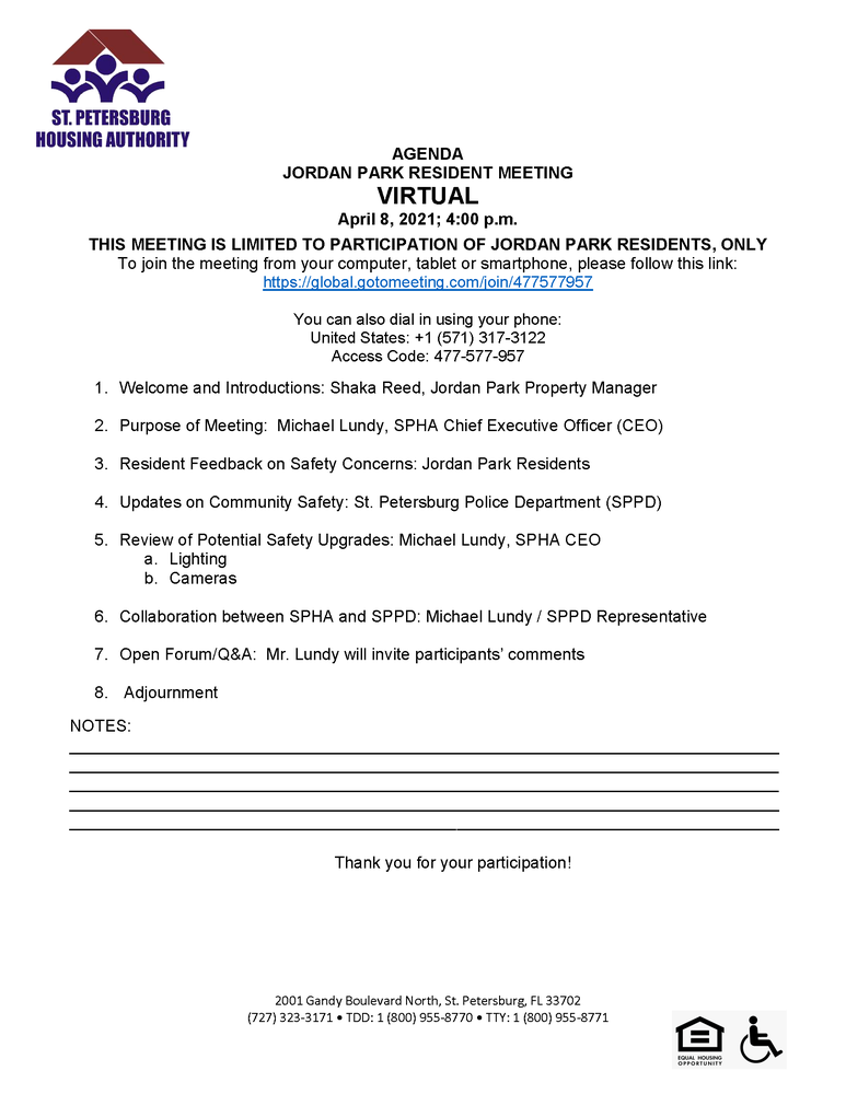JP Resident Safety Meeting - 4PM (April 8, 2021) - AGENDA
