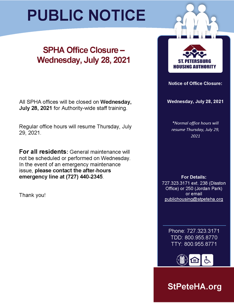 Offices closed July 28 2021 for training notice