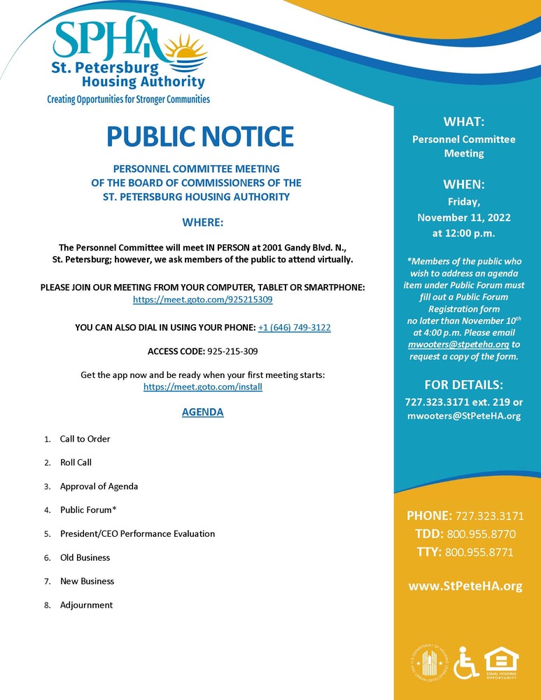 SPHA Personnel Committee Public Notice