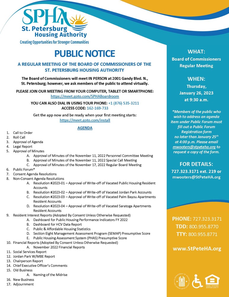 SPHA Board Mtg Public Notice Agenda