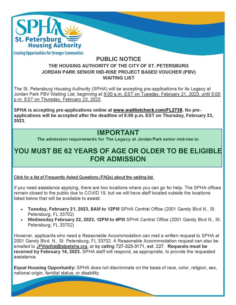 Public Notice for JP Senior Wait List Agenda