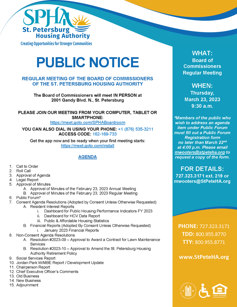 SPHA Board Meeting Public Notice 03-23-23