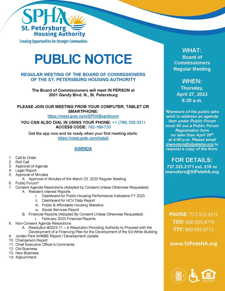 SPHA Board Mtg Public Notice 