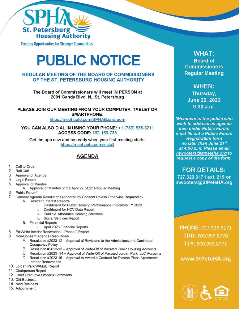 Regular SPHA Board Public Notice 