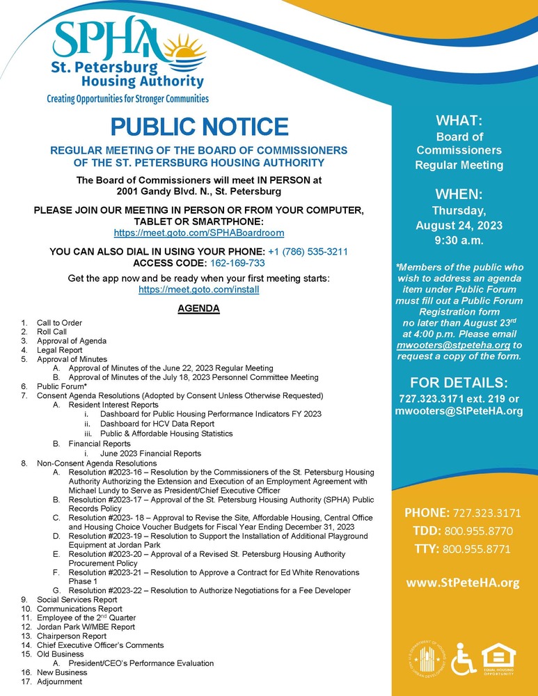 Regular SPHA Board Public Notice