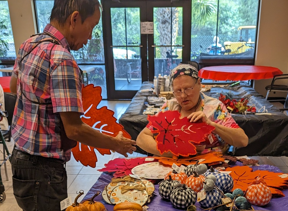 Residents participating in craft event.