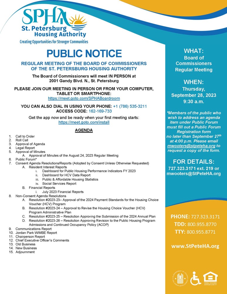 Regular SPHA Board Public Notice 