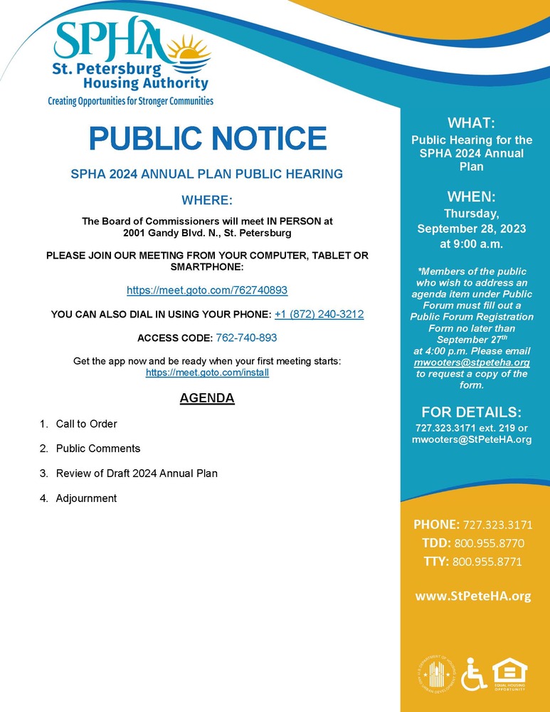 SPHA Annual Plan Public Hearing Public Notice