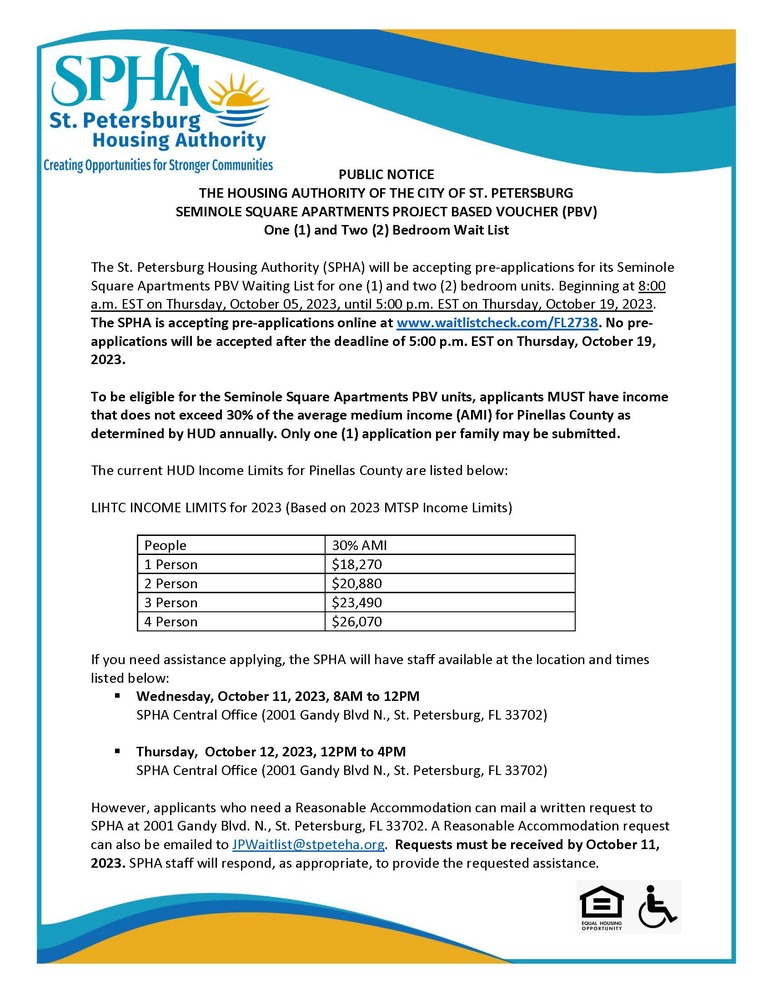 PUBLIC NOTICE - SEMINOLE SQUARE APARTMENTS PROJECT BASED VOUCHER 