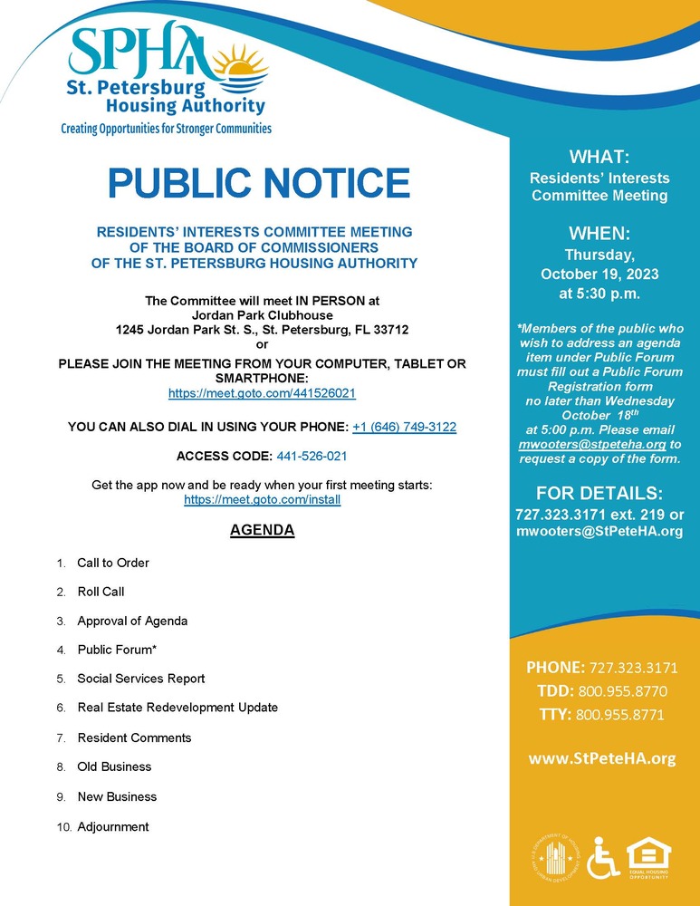 Residents Interests Committee Meeting Public Notice 