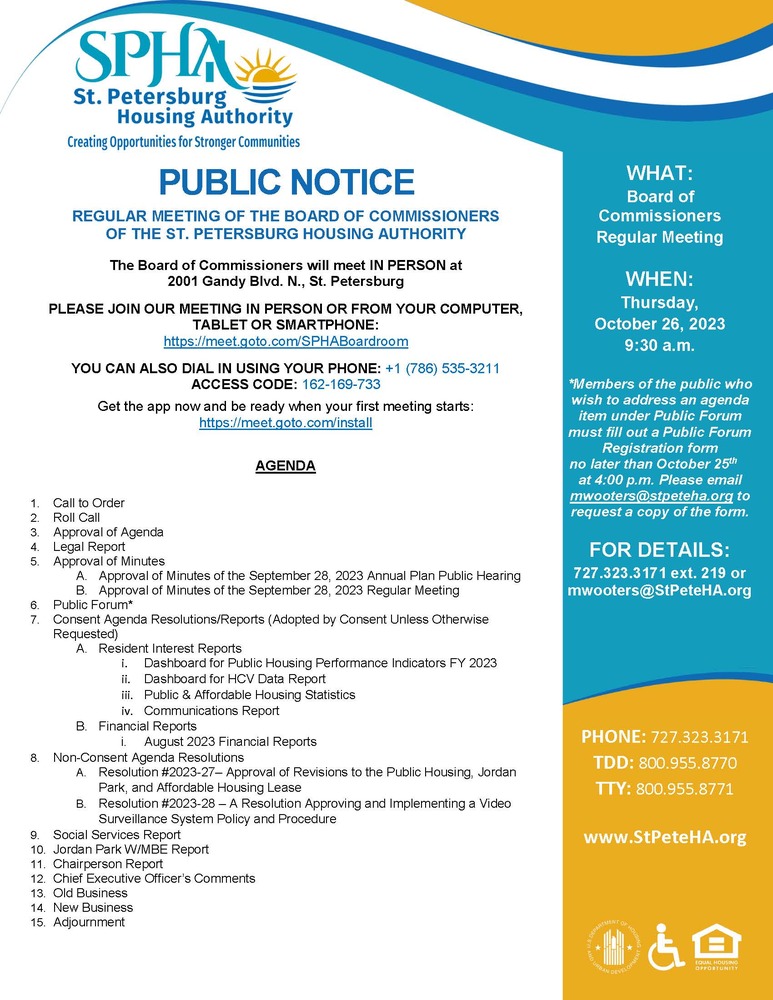 Regular SPHA Board Mtg Public Notice