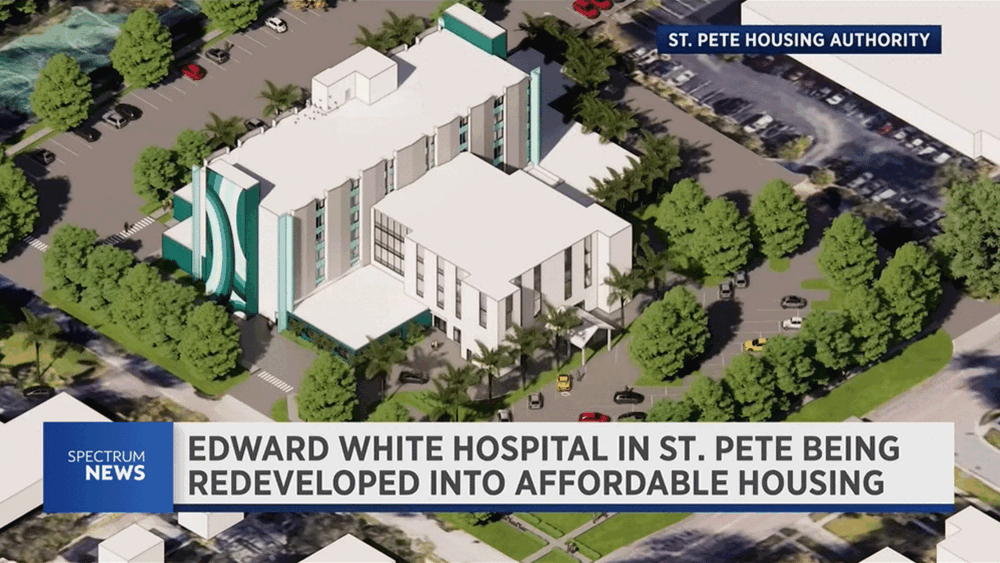 rendering of transformed Edward White Hospital building.