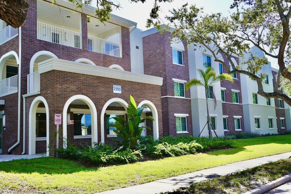 Outside of The Legacy at Jordan Park, senior midrise building.