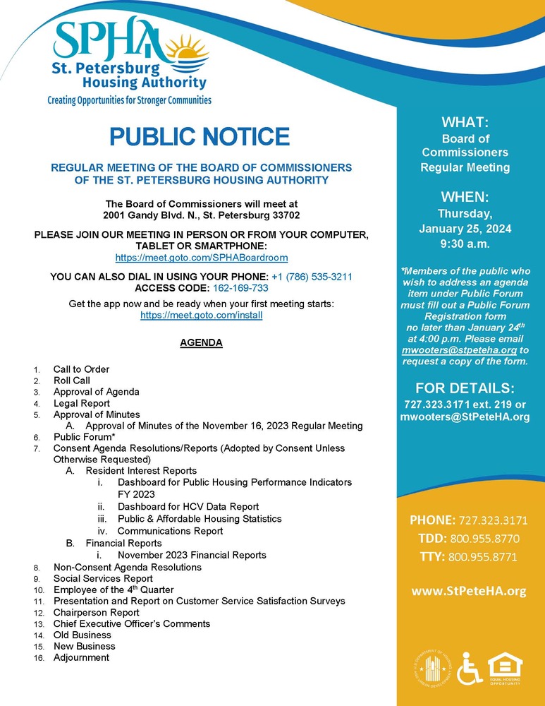 Regular SPHA Board Public Notice