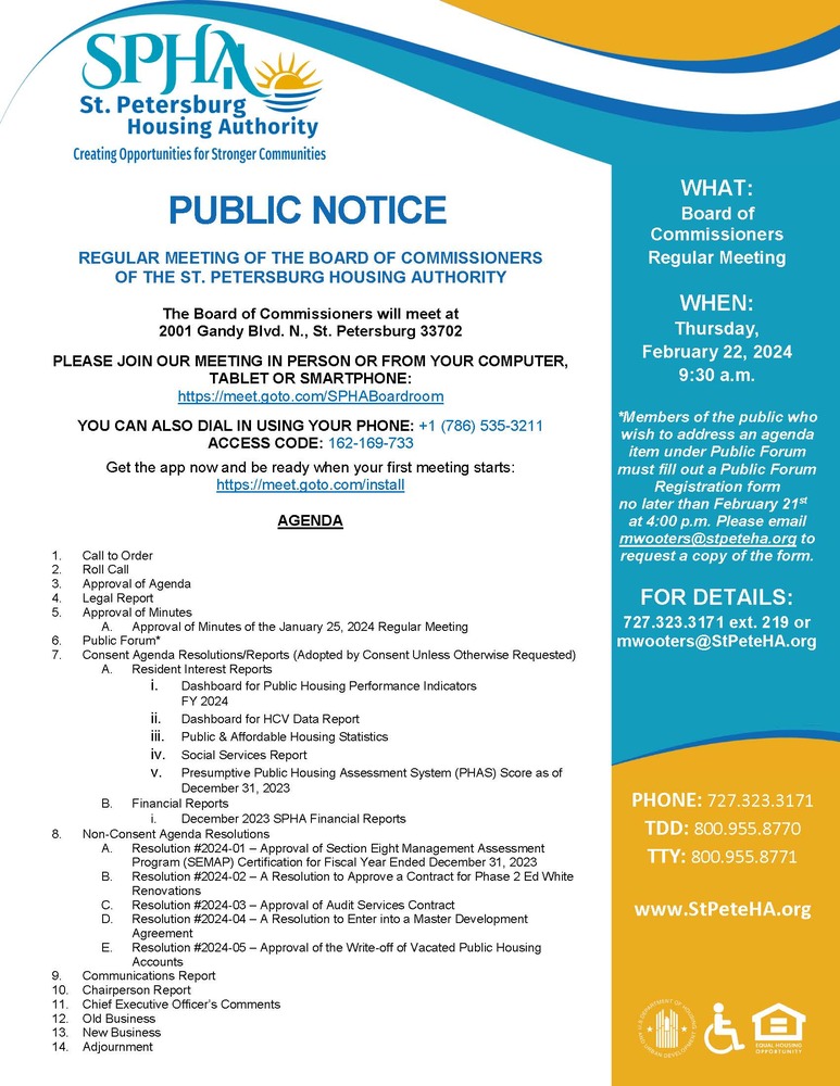 Regular SPHA Board Mtg Public Notice