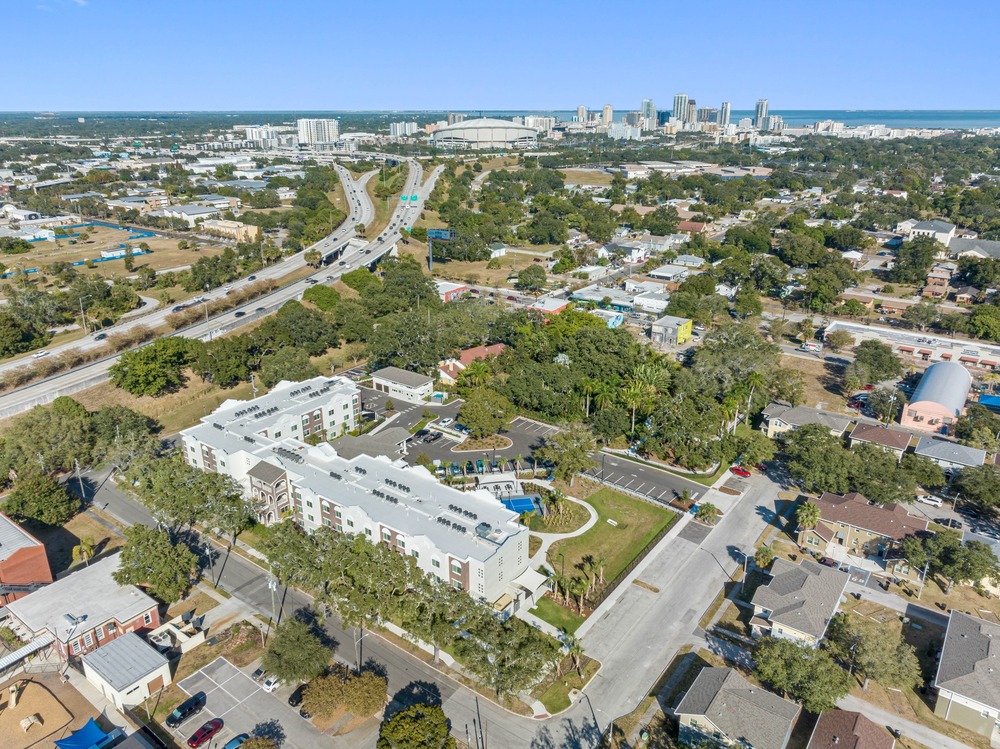 Aerial photo of The Legacy at Jordan Park by Arnold Novak Photography.