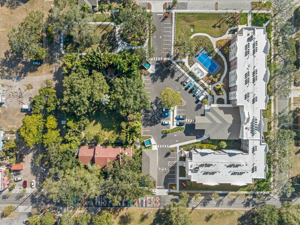 Aerial photo of The Legacy at Jordan Park by Arnold Novak Photography.