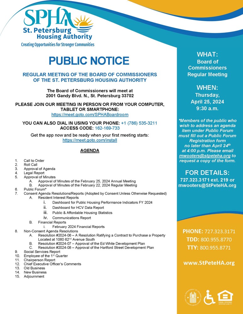 SPHA Board Mtg Public Notice