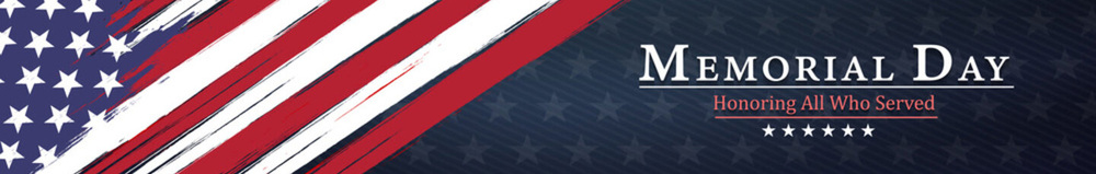 American flag and the words Memorial Day - Honoring all who served.