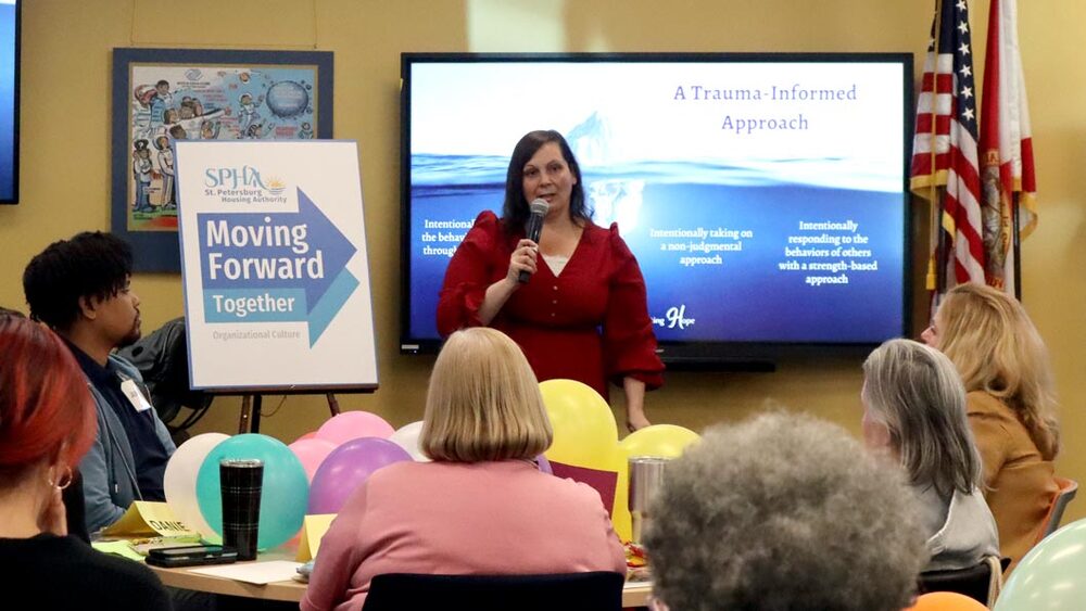 The SPHA team engaging in Trauma-Informed Care (TIC) training, led by Hope Cross from Cultivating Hope Training.