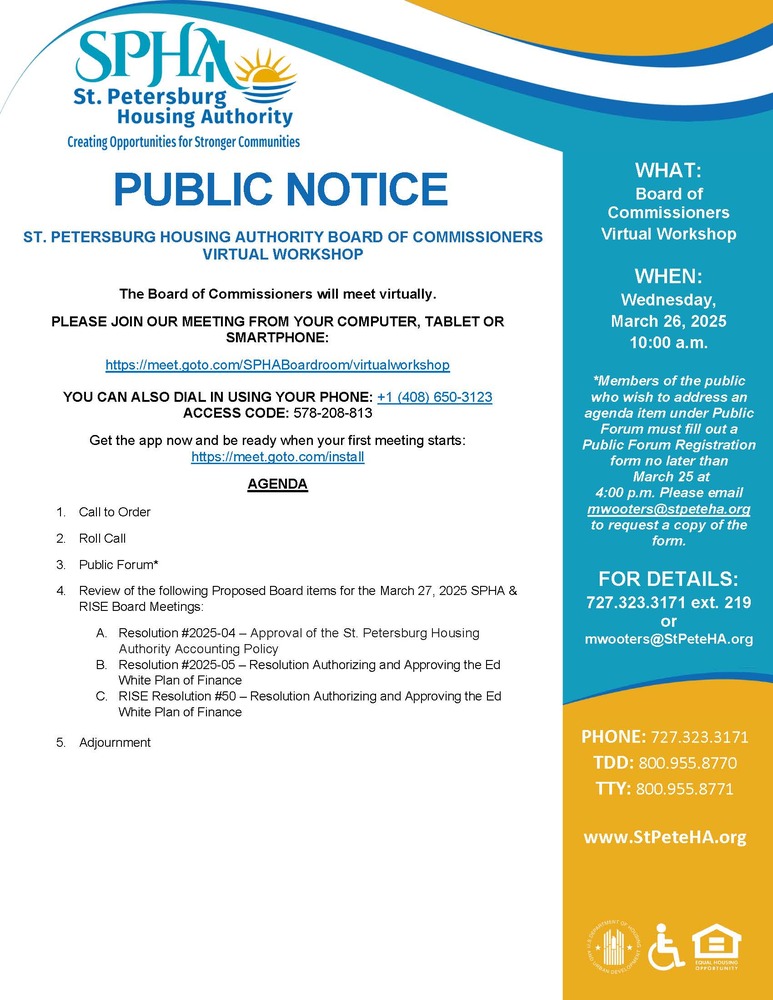 SPHA Board Workshop Public Notice Flyer