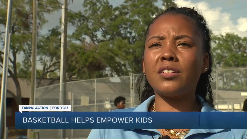 SPHA Director of Social Services Kiara Lovett at basketball court.