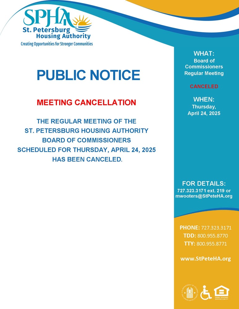 SPHA Board Meeting Cancellation Notice flyer.