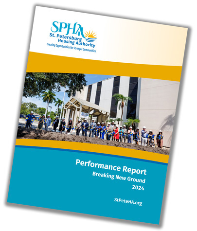 2024 SPHA Performance Report booklet cover featuring the groundbreaking of The Edward White Campus.