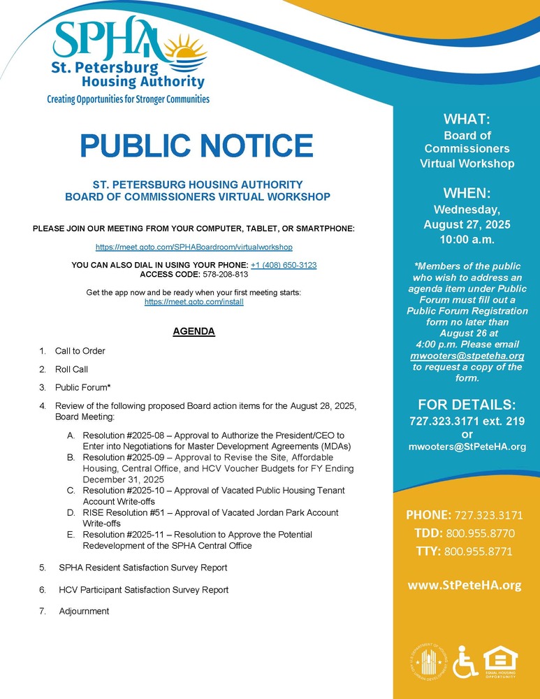 SPHA Board Workshop Public Notice