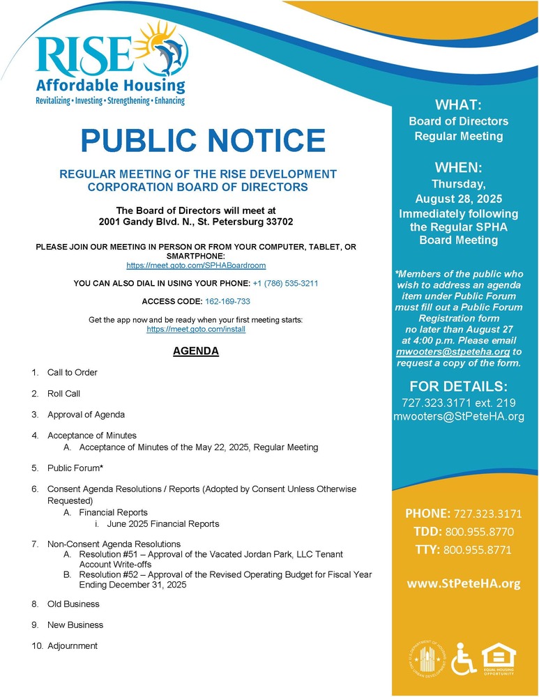 RISE Board Meeting Public Notice Flyer