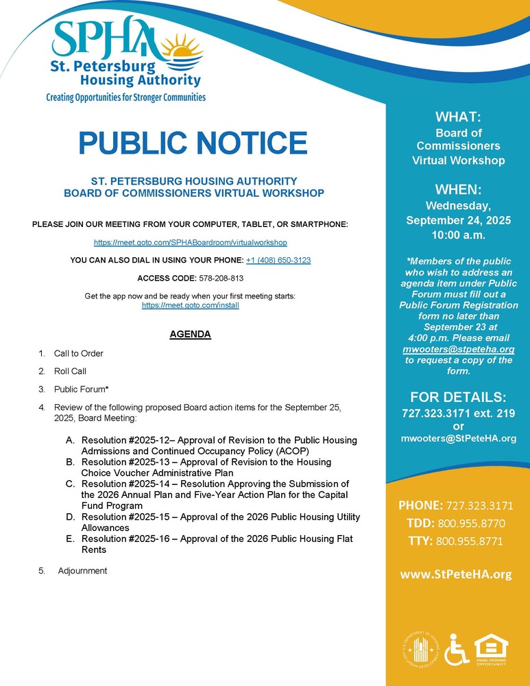 SPHA Board Workshop Public Notice