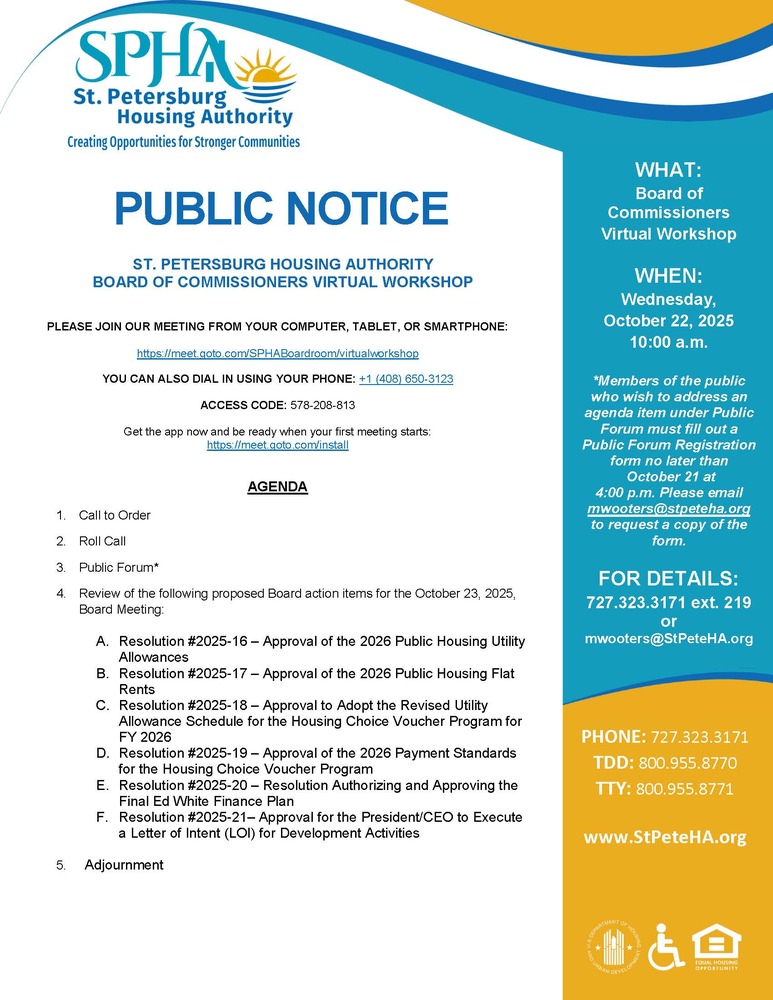 SPHA Board Workshop Public Notice Flyer.