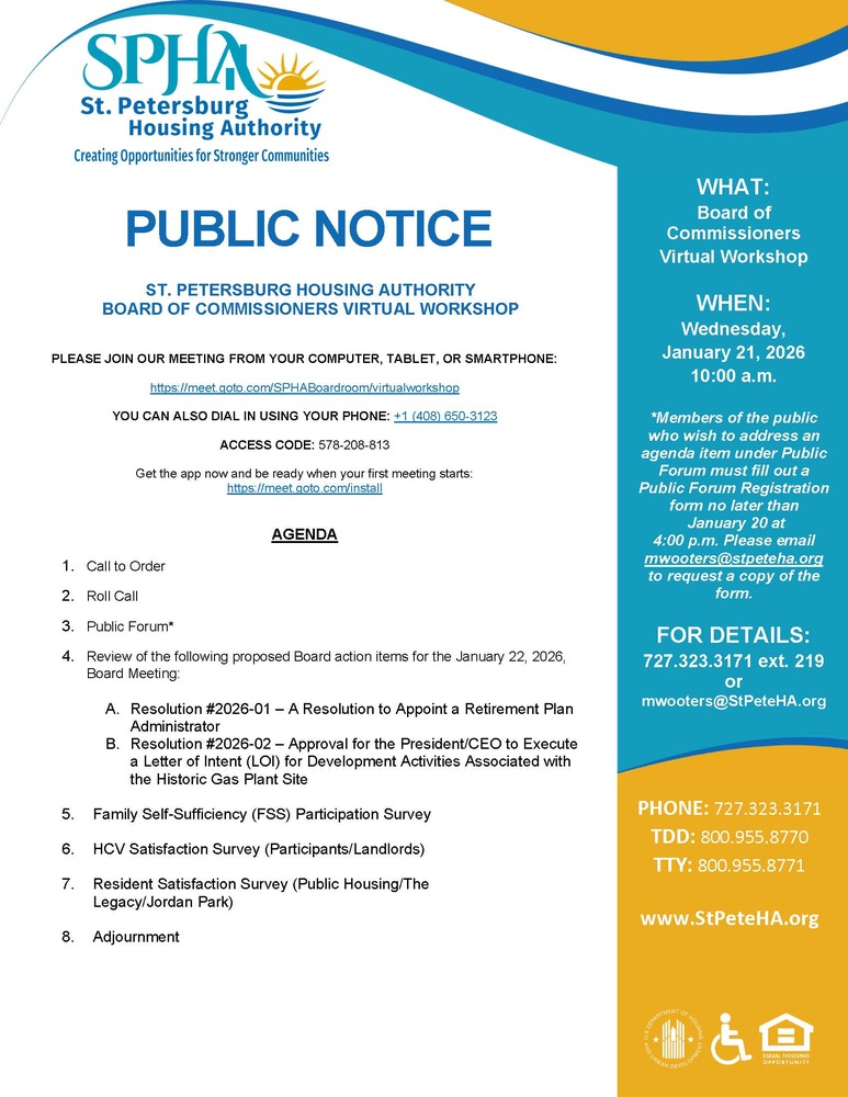 SPHA Board Workshop Public Notice