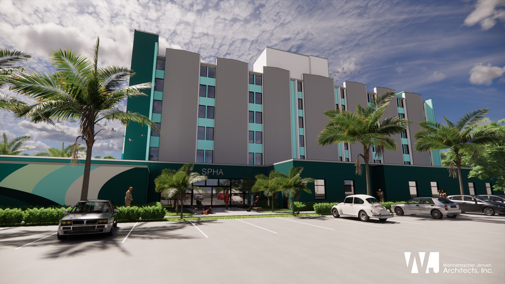 Architectural visualization of The Edward White Campus by Wannemacher Jensen Architects.