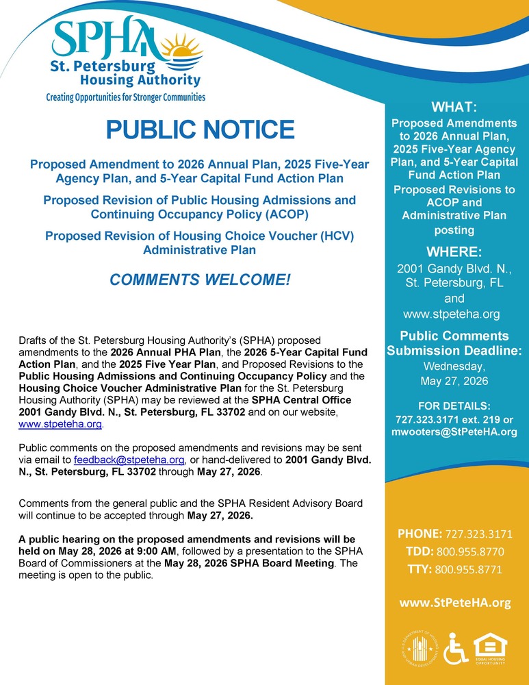 Public Notice Flyer for the SPHA Public Plan Comment Notice.