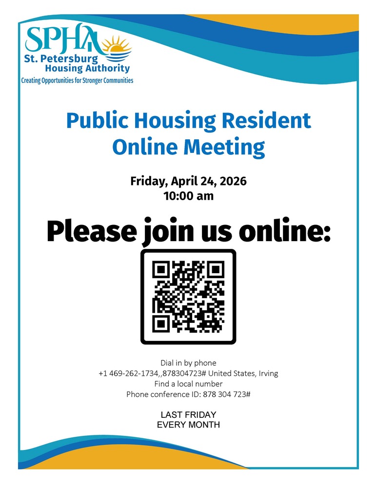Flyer for SPHA Public Housing Online Meeting.