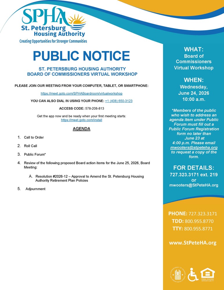 SPHA Board Workshop Public Notice Flyer.