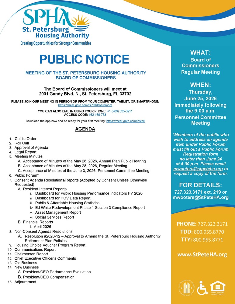 SPHA Board Meeting Public Notice Flyer