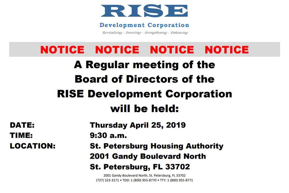 public notice image for April 25th RISE regular board meeting