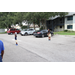 Two children playing with a ball.