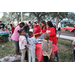 Families making holiday crafts at Very Merry Holiday Party in Jordan Park.